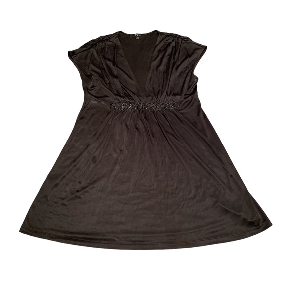 Express Tops - Express Black Satin Cap Sleeve Beaded Tunic/Dress size M